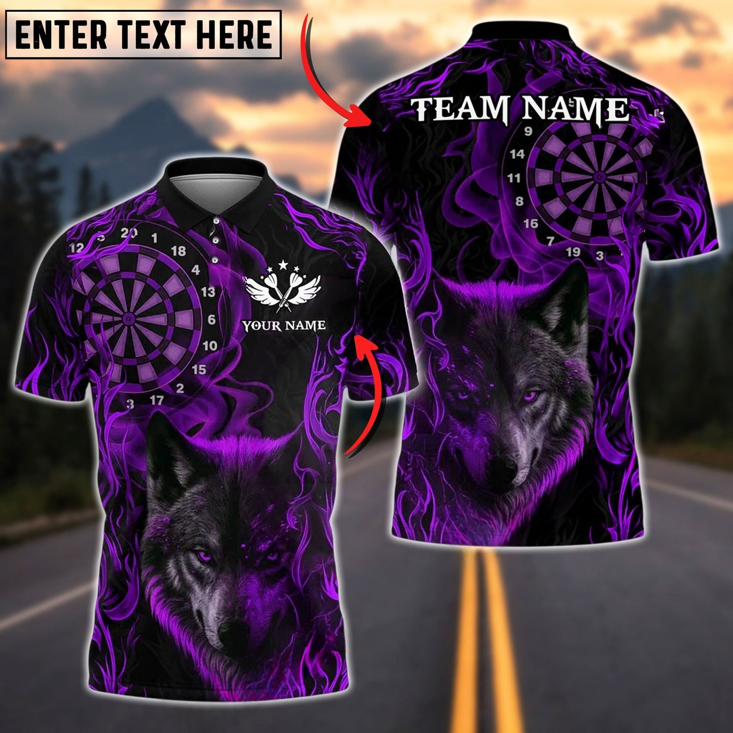 Darts Wolf Flame Smoke Customized Name, Team Name 3D Shirt (4 Colors)