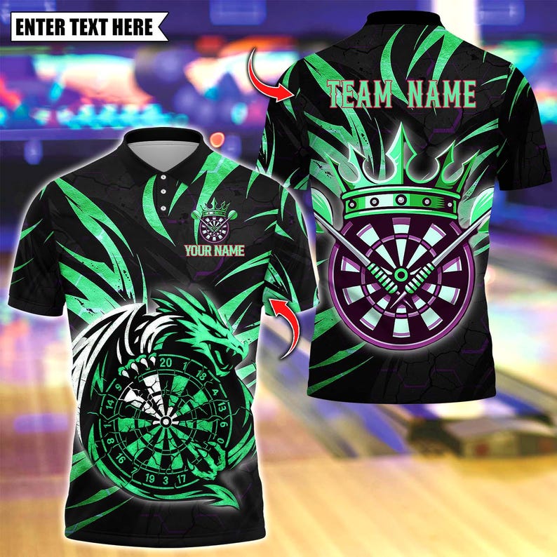 Personalized Name Dart Polo Shirt, Premium Dragon Darts Design ,Custom Team Shirt for Men, Gift for Darts Players