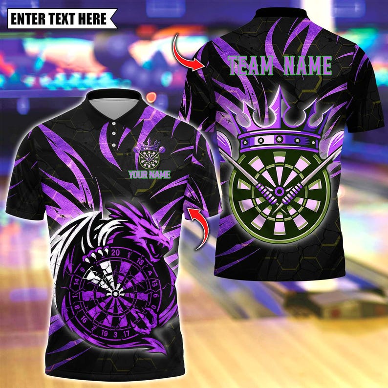 Personalized Name Dart Polo Shirt, Premium Dragon Darts Design ,Custom Team Shirt for Men, Gift for Darts Players