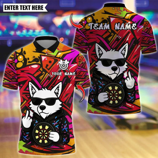 Personalized Name Dart Polo Shirt, Darts Wolf Graffiti Style Design ,Custom Team Shirt for Men, Gift for Darts Players