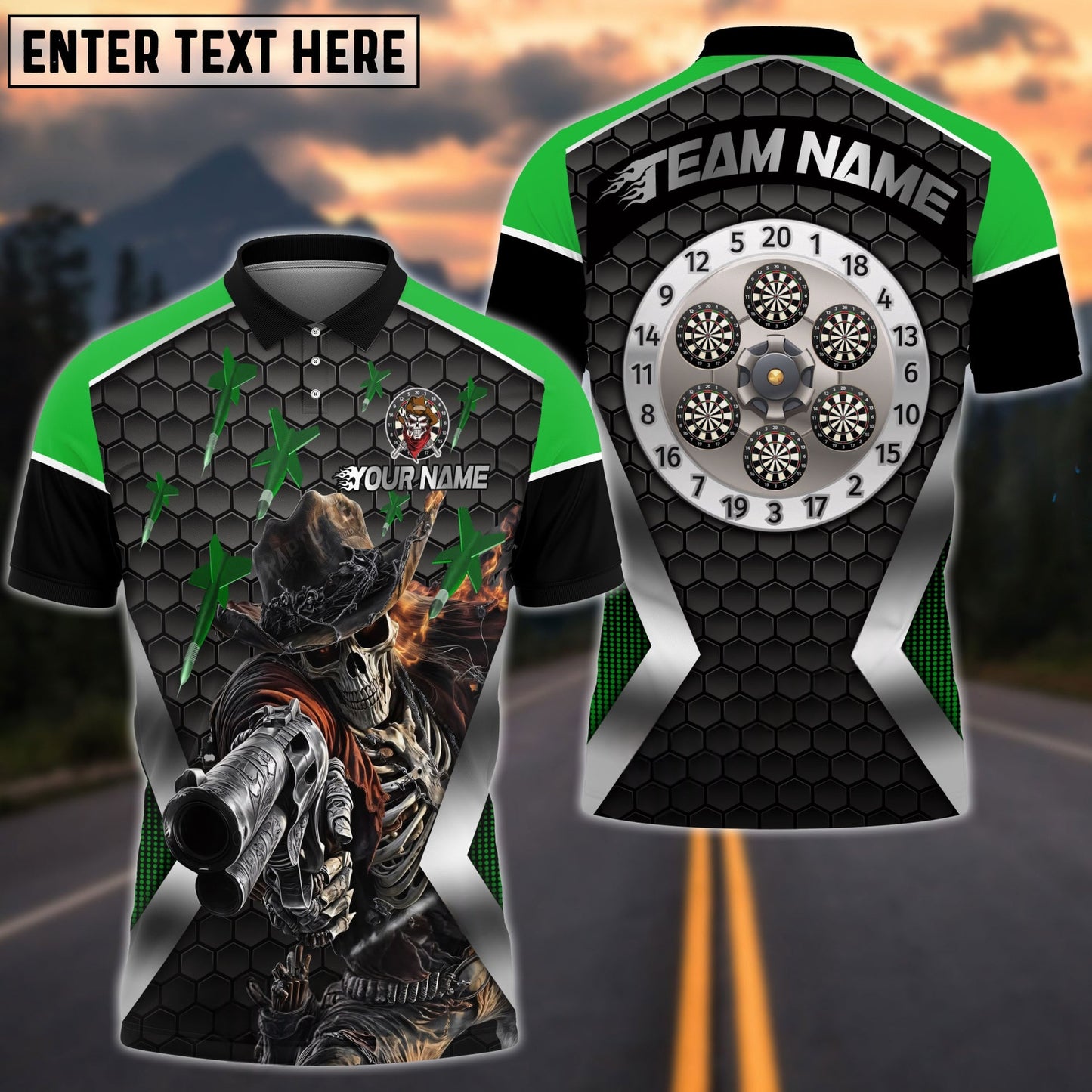 Darts Skull Cowboy Personalized Name, Team Name Shirt (4 Colors)