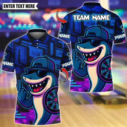 Personalized Name Dart Polo Shirt, Darts Shark Graffiti Style Multicolor Design ,Custom Team Shirt for Men, Gift for Darts Players