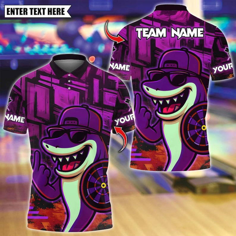 Personalized Name Dart Polo Shirt, Darts Shark Graffiti Style Multicolor Design ,Custom Team Shirt for Men, Gift for Darts Players