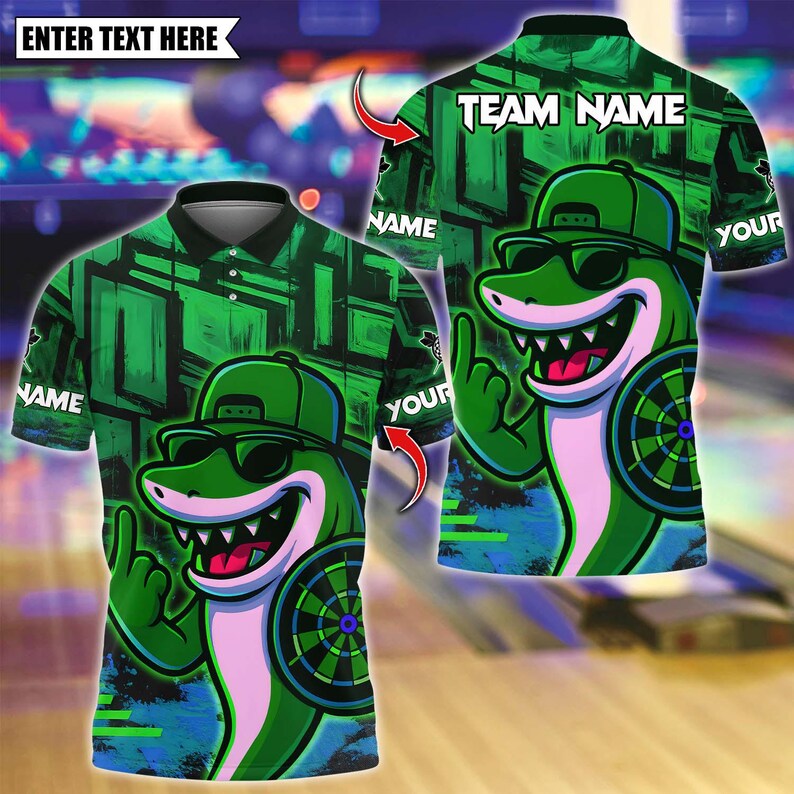 Personalized Name Dart Polo Shirt, Darts Shark Graffiti Style Multicolor Design ,Custom Team Shirt for Men, Gift for Darts Players