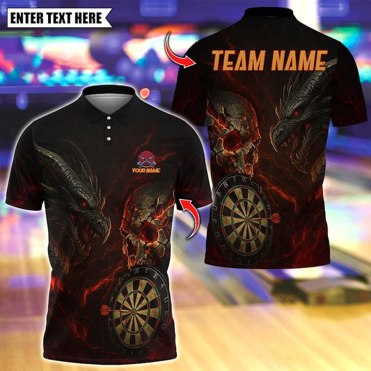Personalized Name Dart Polo Shirt, Dark Vibes Mystery Skull Design ,Custom Team Shirt for Men, Gift for Darts Players