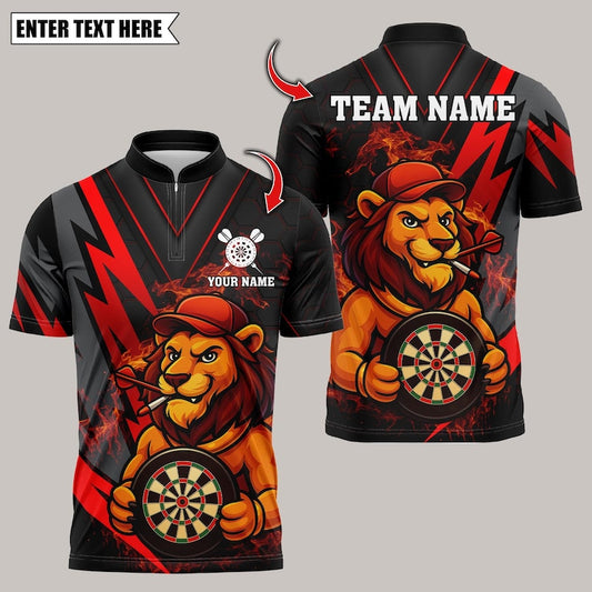 Personalized Name Dart Polo Shirt, Darts Lion Design ,Custom Team Shirt for Men, Gift for Darts Players