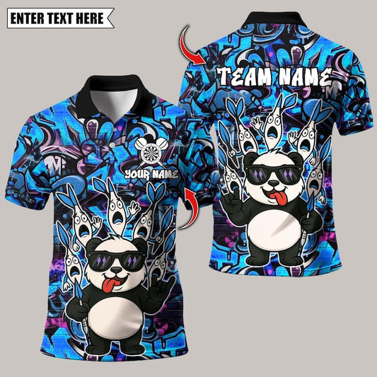 Personalized Name Dart Polo Shirt, Panda Cool Style Multicolor Options Design ,Custom Team Shirt for Men, Gift for Darts Players