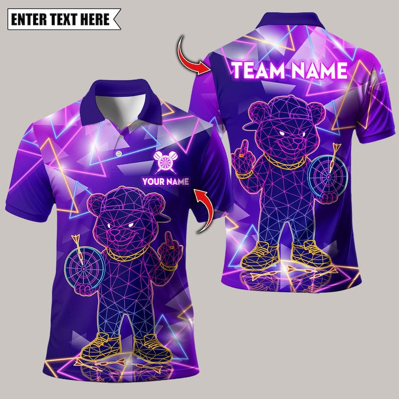 Personalized Name Dart Polo Shirt, Bulldog Fire Flames Multicolor Options Design ,Custom Team Shirt for Men, Gift for Darts Players