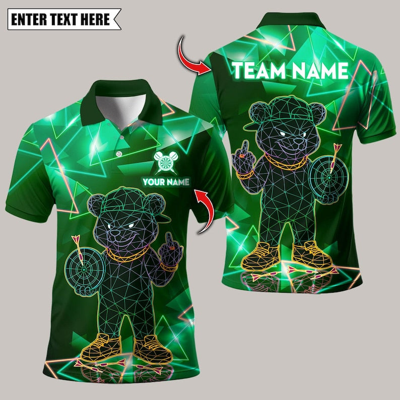 Personalized Name Dart Polo Shirt, Bulldog Fire Flames Multicolor Options Design ,Custom Team Shirt for Men, Gift for Darts Players