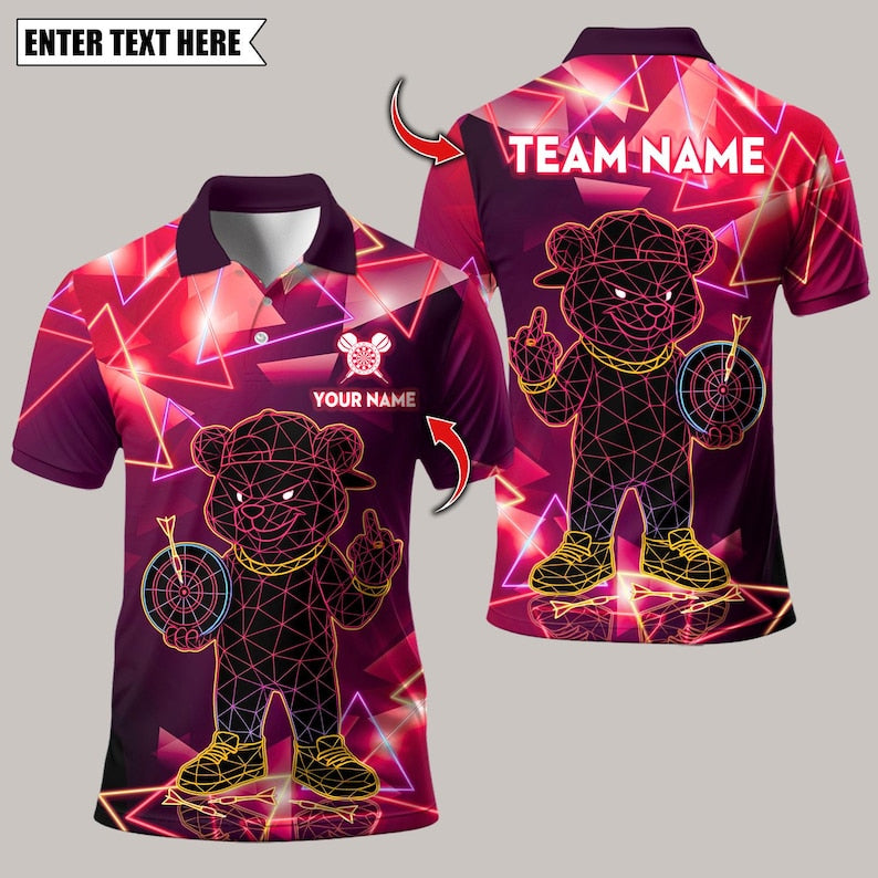 Personalized Name Dart Polo Shirt, Bulldog Fire Flames Multicolor Options Design ,Custom Team Shirt for Men, Gift for Darts Players