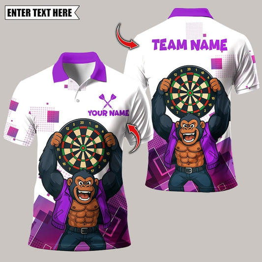 Personalized Name Dart Polo Shirt, Gorilla King Rebel Attitude Multicolor Design ,Custom Team Shirt for Men, Gift for Darts Players