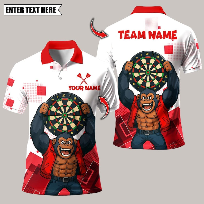 Personalized Name Dart Polo Shirt, Gorilla King Rebel Attitude Multicolor Design ,Custom Team Shirt for Men, Gift for Darts Players