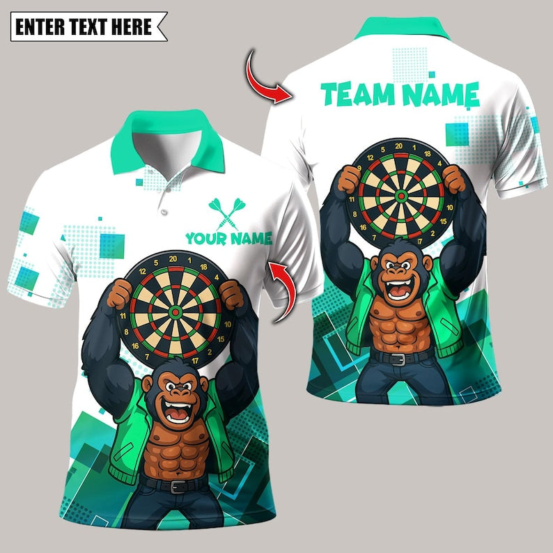 Personalized Name Dart Polo Shirt, Gorilla King Rebel Attitude Multicolor Design ,Custom Team Shirt for Men, Gift for Darts Players