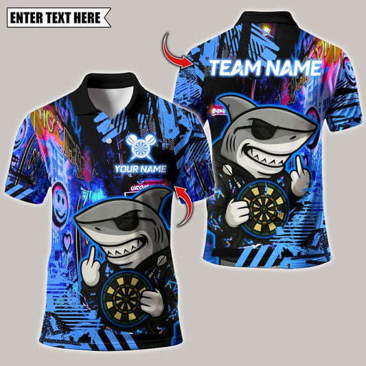 Personalized Name Dart Polo Shirt, Darts Shark Graffiti Style Multicolor Design ,Custom Team Shirt for Men, Gift for Darts Players