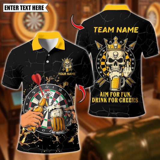 Personalized Name Dart Polo Shirt, Darts & Beer Aim for Fun Design ,Custom Team Shirt for Men, Gift for Darts Players