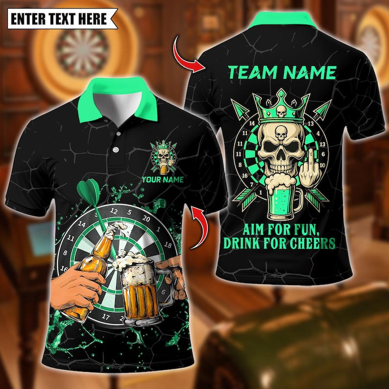 Personalized Name Dart Polo Shirt, Darts & Beer Aim for Fun Design ,Custom Team Shirt for Men, Gift for Darts Players