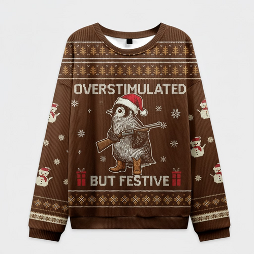π§ Overstimulated But Festive Sweater β Funny Bird Christmas Ugly Jumper