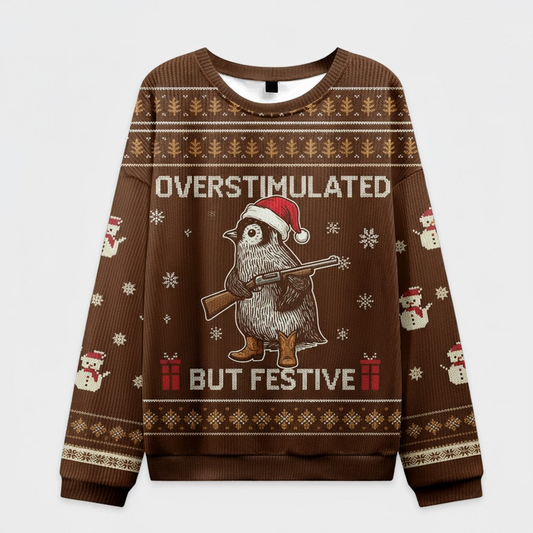 🐧 Overstimulated But Festive Sweater – Funny Bird Christmas Ugly Jumper