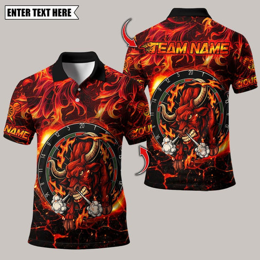 Personalized Name Dart Polo Shirt, Darts Fire Red Bull Design ,Custom Team Shirt for Men, Gift for Darts Players