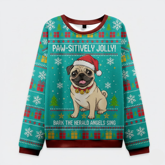 🐶 Pawsitively Jolly Pug Sweater – Funny Dog Lover Ugly Christmas Pullover