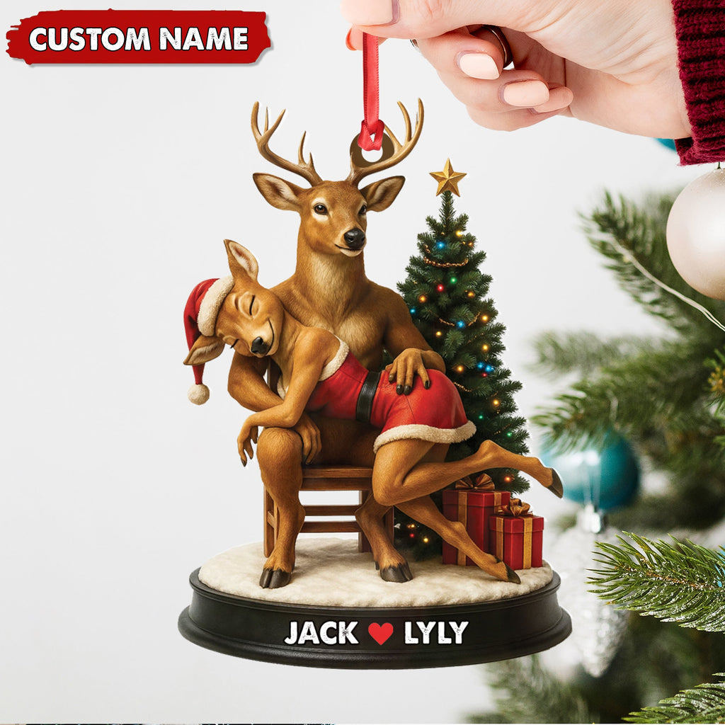 Personalized Acrylic Deer Couple Christmas Ornament - Romantic Holiday Decor for Couples & Wildlife Lovers