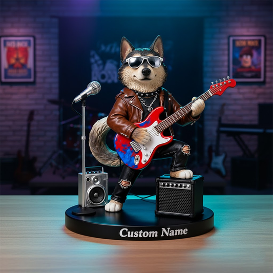 🎸 Custom Rock Band Dog Figurine – Personalized Guitarist Husky Statue Gift for Music Lovers
