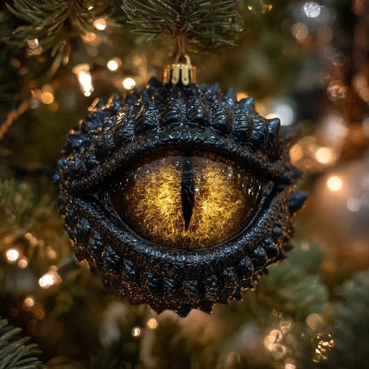 Night-Scale Dragon Eye Ornament — Black Textured Reptile Bauble — Gothic Tree Decor