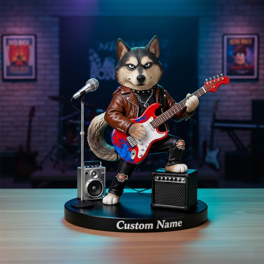 🎸 Custom Rock Band Dog Figurine – Personalized Guitarist Husky Statue Gift for Music Lovers 1