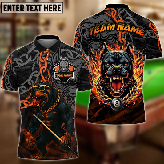 Billiards 8-Ball Pitbull Flame Chain Personalized Name Shirt