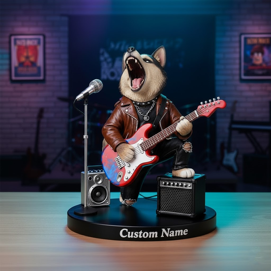 🎸 Custom Rock Band Dog Figurine – Personalized Guitarist Husky Statue Gift for Music Lovers 2