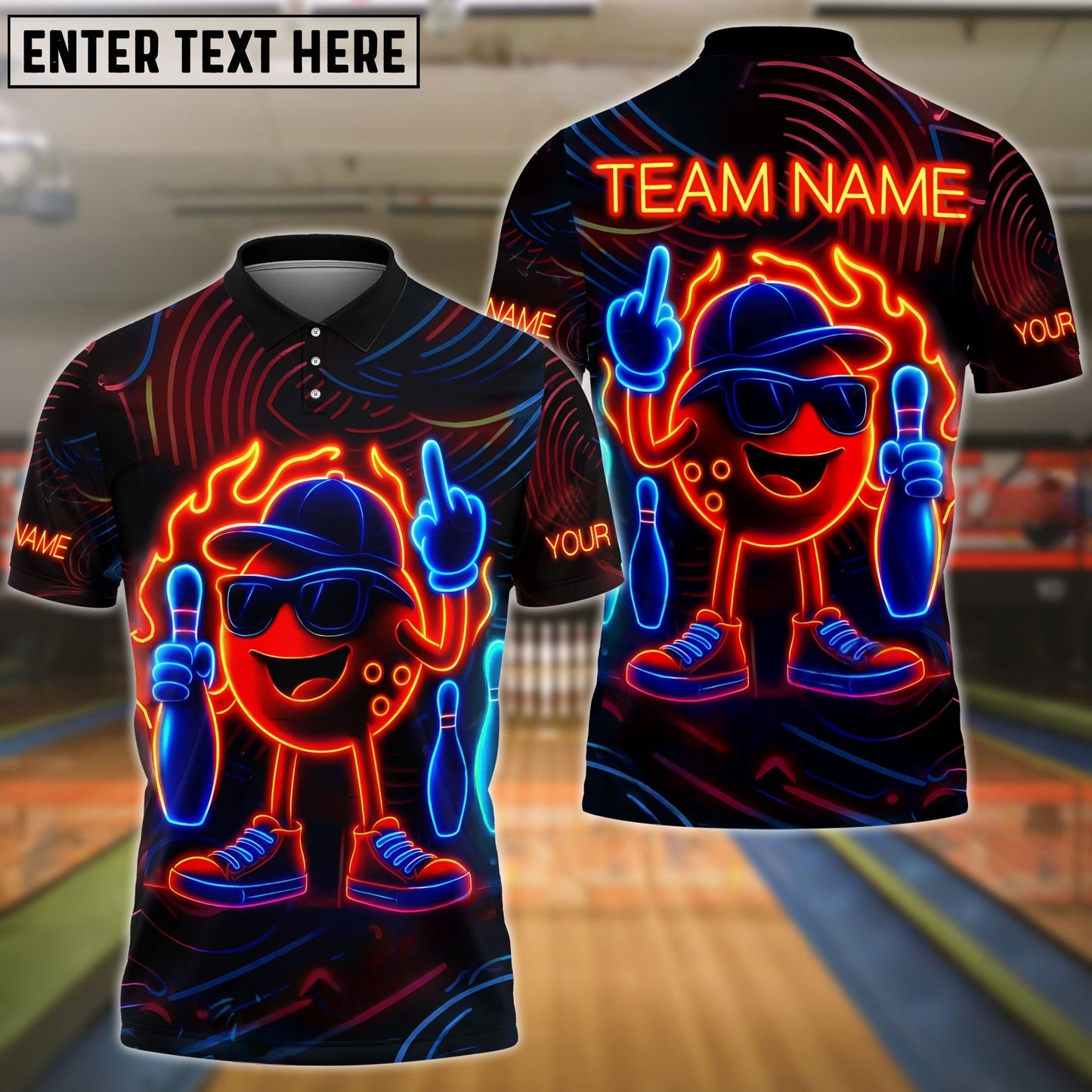 Bowling Neon Flame Customized Name, Team Name 3D Shirt (4 Colors)