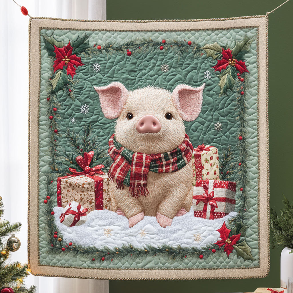 Red Scarf Pig Quilt
