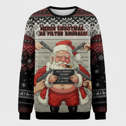 π
 Merry Christmas Ya Filthy Animals Sweater β Santa Mugshot Funny Xmas Jumper