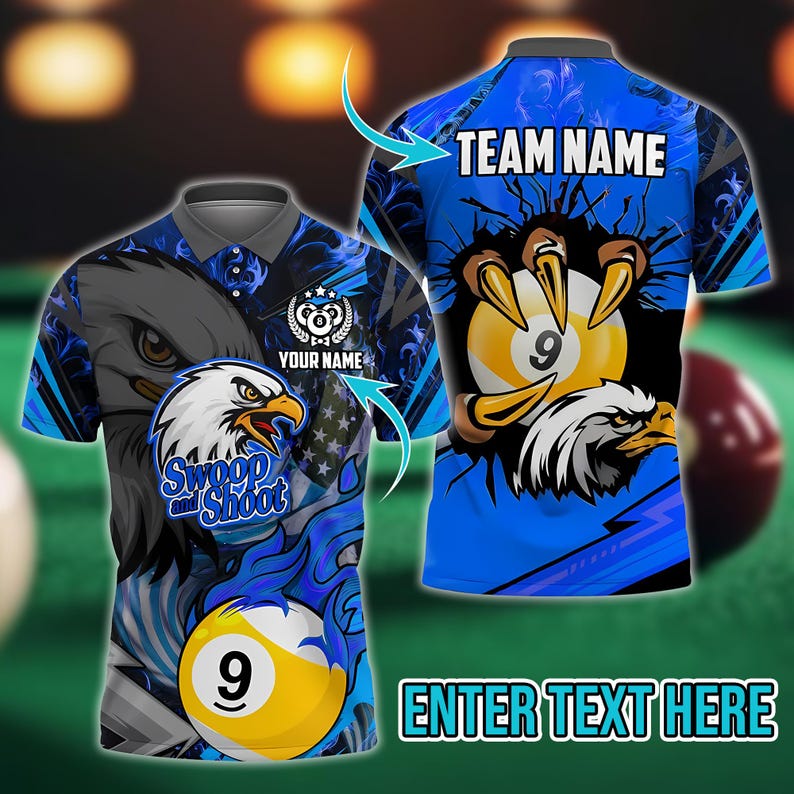 Billiard Eagle Claw 9 Ball Firestorm American Flag Multicolor Options Personalized Name, Team Name 3D Shirt, Gift For Dad, For Man.