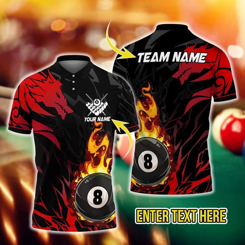 Billiard Golden Dragon Eight Ball Multicolor Options Personalized Name, Team Name 3D Shirt, Gift For Dad, For Man.