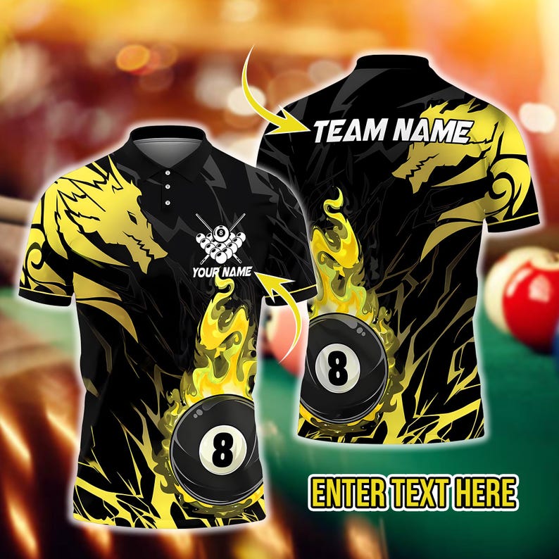 Billiard Golden Dragon Eight Ball Multicolor Options Personalized Name, Team Name 3D Shirt, Gift For Dad, For Man.