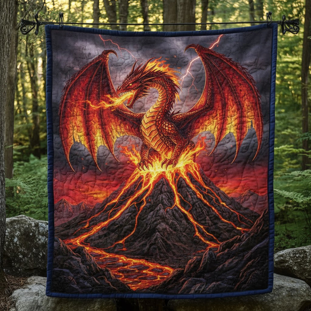 Volcano Fury Lava Dragon Eruption Art Quilt
