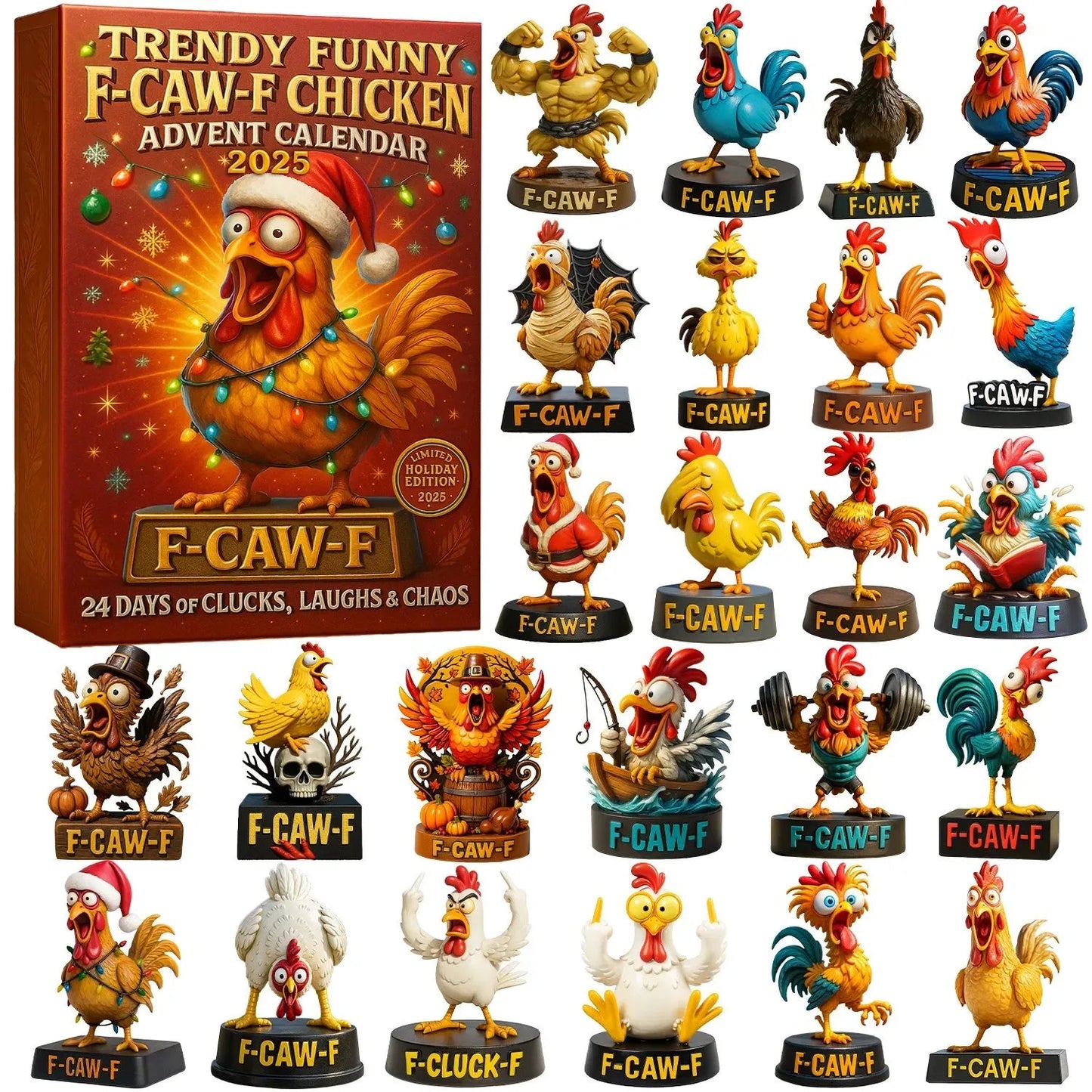24-Day F-Caw Chicken 3D Figurine Advent Calendar