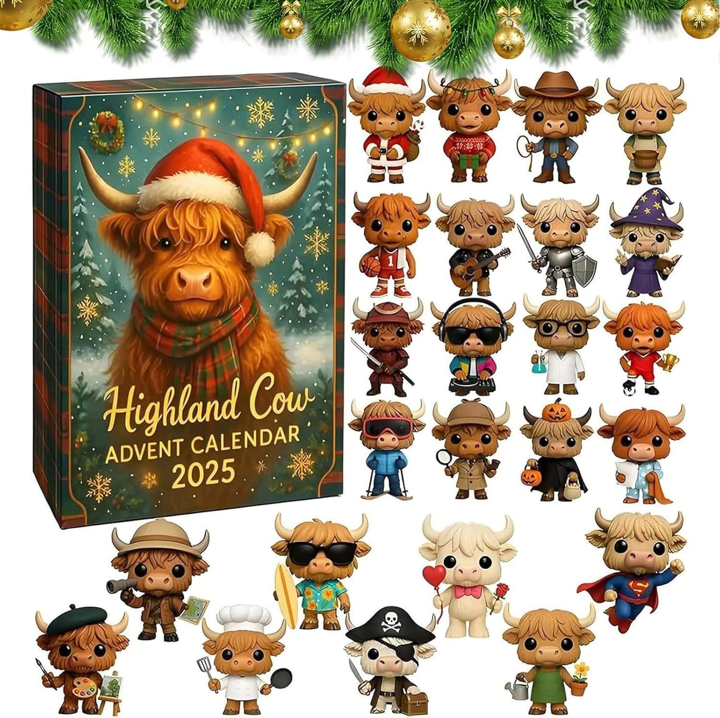 24-Day Highland Cow 3D Figurine Advent Calendar