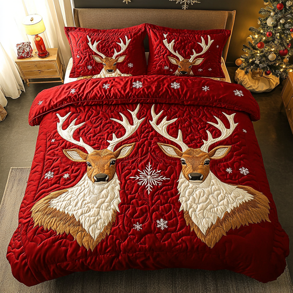 Antler Charm 3-Piece Quilted Bedding Set