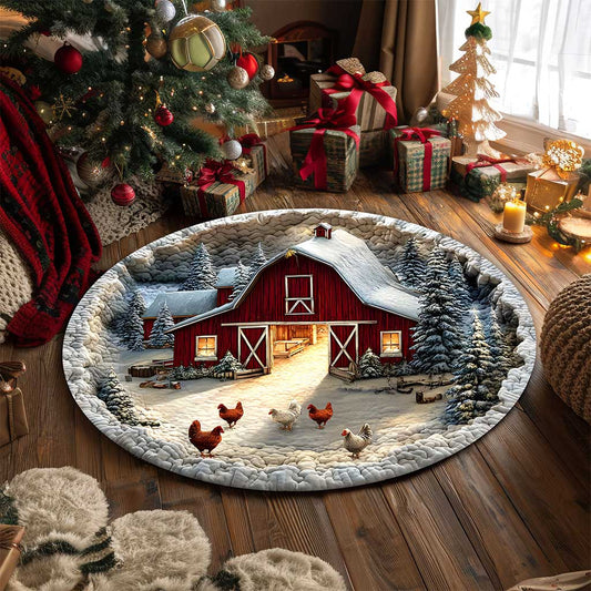 Farmhouse Chicken 3D Xmas Room Round Rug