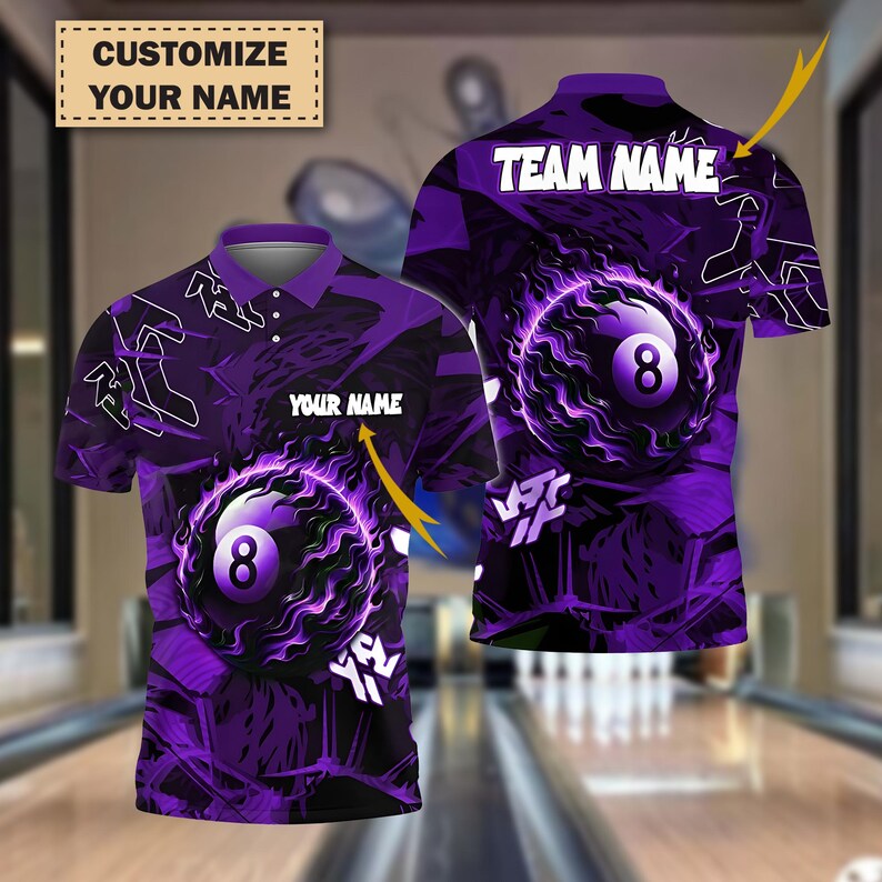Abstract Power 8-Ball Billiard 3D Shirt – Personalized with Name or Team, Available in 4 Multicolor Options, Gift For Dad.