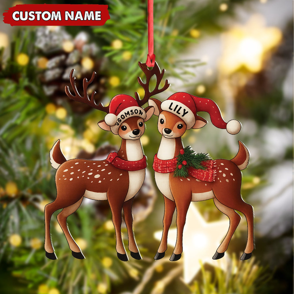 Personalized Couple Reindeer Acrylic Ornament - Cute Custom Deer Christmas Tree Gift for Couples