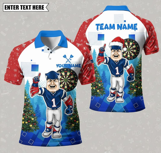 Gridiron Mascot Darts Polo — Red/Blue Christmas Theme — Custom Name & Team