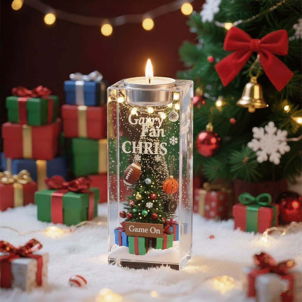 🏈 Sports Fan Christmas Candle – Personalized Acrylic Light for Game Lovers
