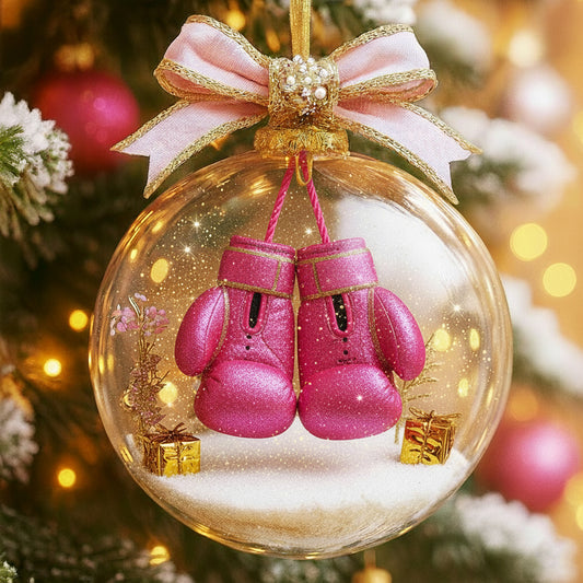 🥊 Boxing Gloves Ornament – Glitter Pink Sports Christmas Decoration