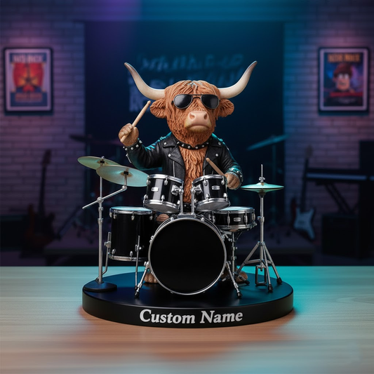 🥁 Custom Highland Cow Drummer Figurine – Funny Animal Band Personalized Music Decor 2