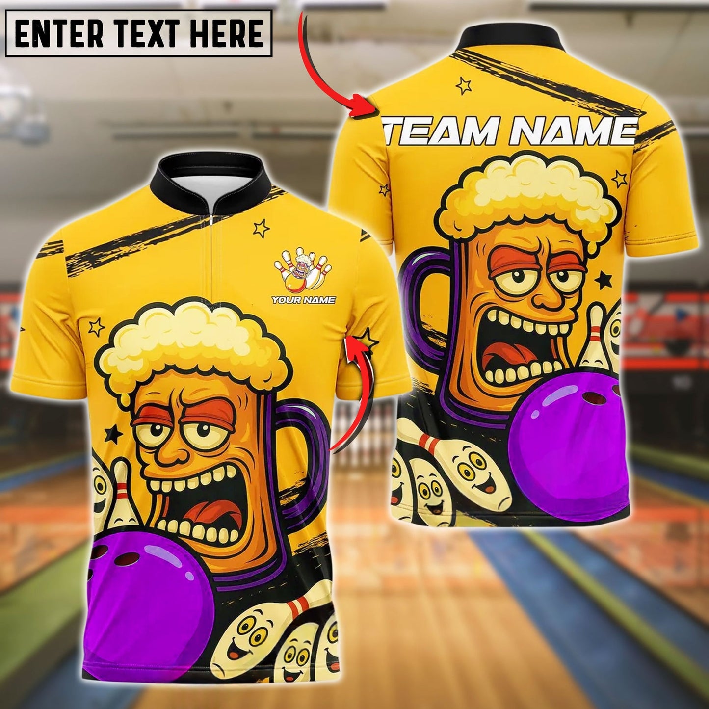 Bowling And Pins Funny Beer Mug Customized Name, Team Name 3D Shirt (4 Colors)