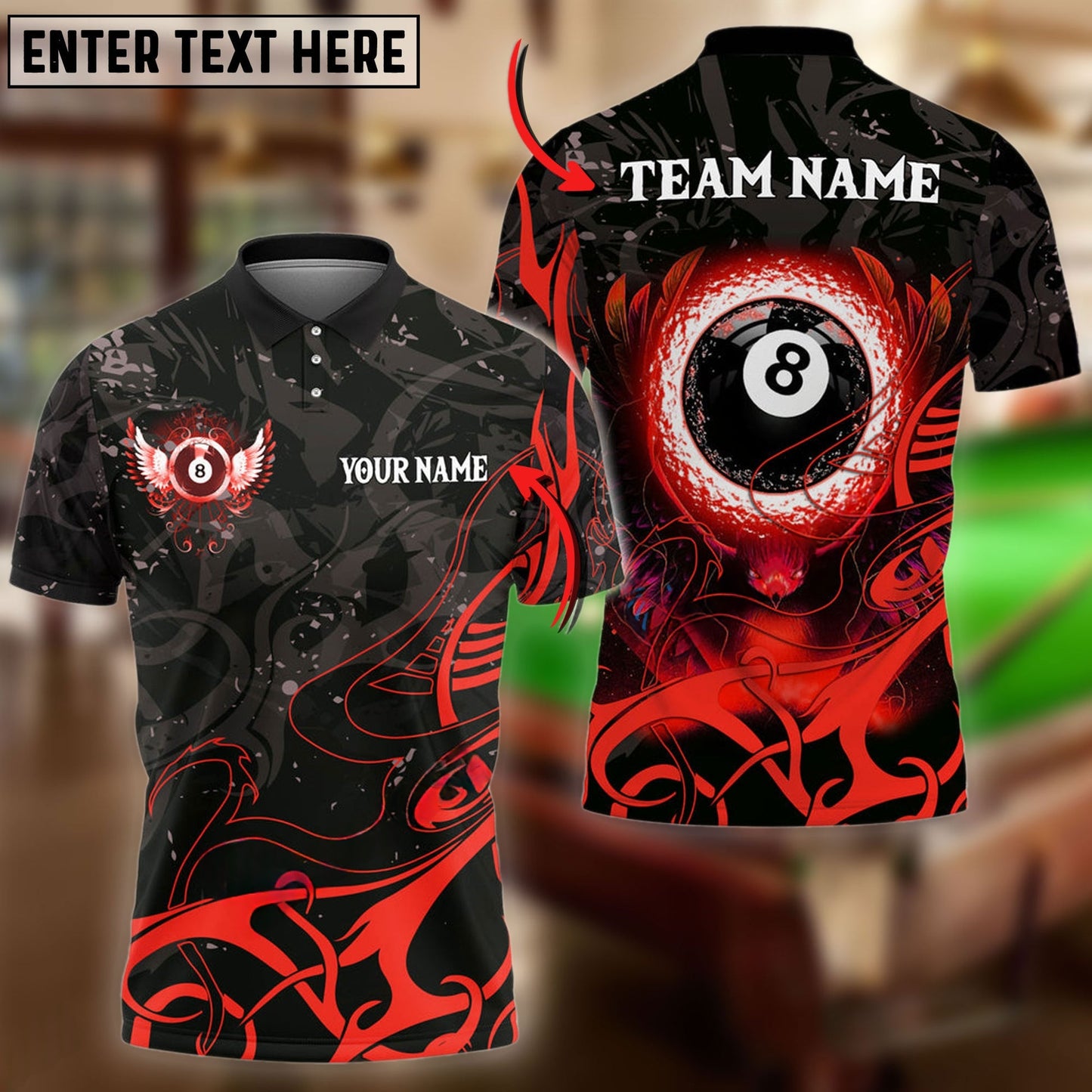 Billiards 8 Ball Wing Personalized Name, Team Name Shirt