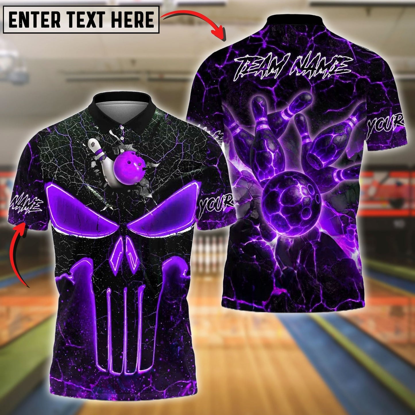 Bowling And Pins Flaming Punisher Skull Customized Name, Team Name 3D Shirt (4 Colors)